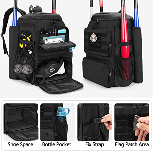 DSLEAF Baseball Backpack with 2 Bat Sleeves, Softball Bag with Vented Shoe Space and Multi Pockets for Adults (Patent Design) - Image 3