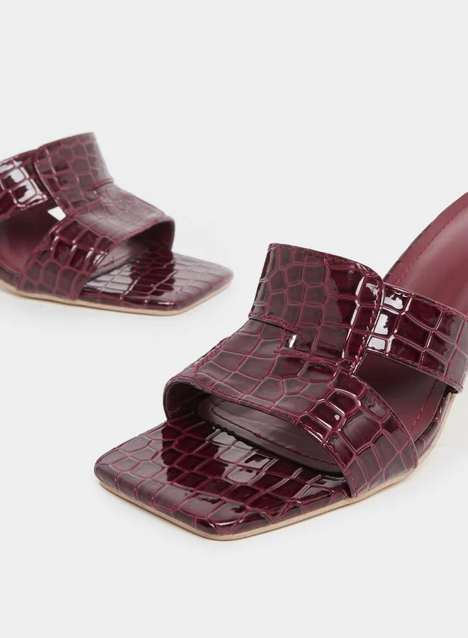Styli Styli Croc Texture Double Strap Block Heel Sandals