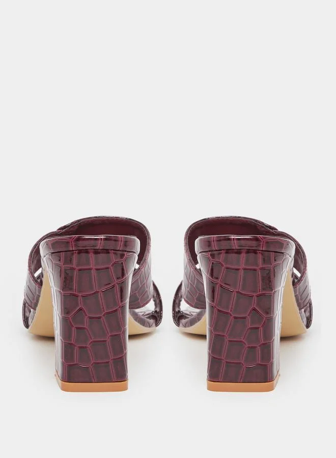 Styli Styli Croc Texture Double Strap Block Heel Sandals