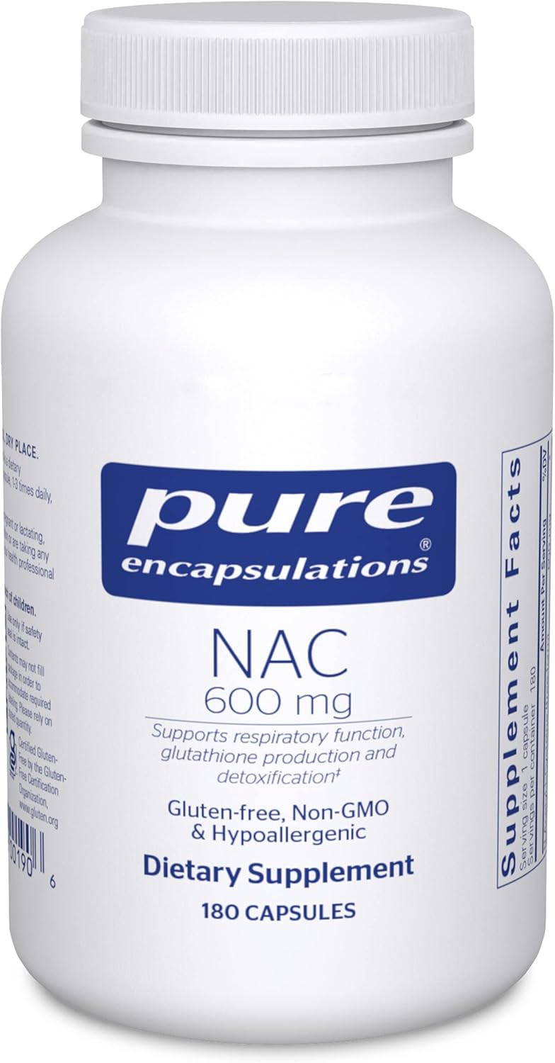 Pure Encapsulations NAC 600 mg  NAcetyl Cysteine NAC Supplement for Lung Health  Immune Support Liver Support  Antioxidants  with Freeform NAcetylLCysteine  180 Capsules - Image 1