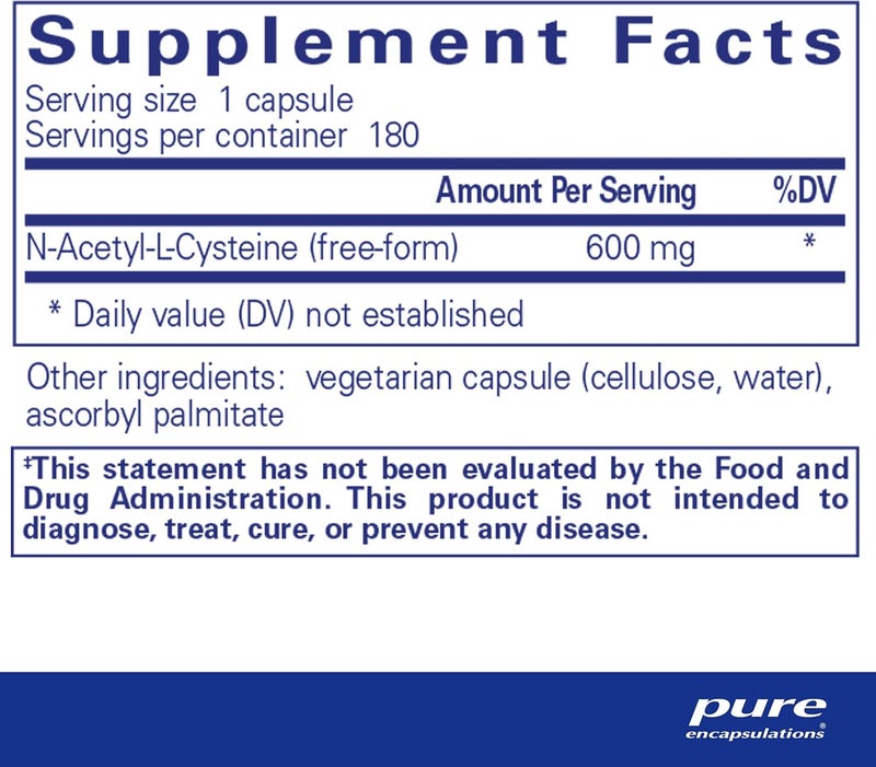 Pure Encapsulations NAC 600 mg  NAcetyl Cysteine NAC Supplement for Lung Health  Immune Support Liver Support  Antioxidants  with Freeform NAcetylLCysteine  180 Capsules - Image 2