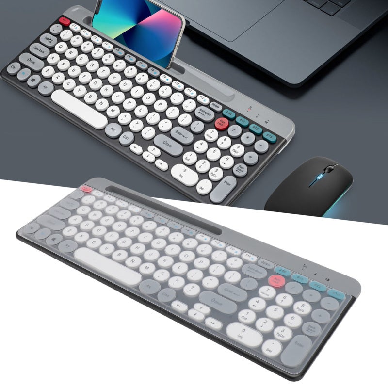Wireless Keyboard Mouse Set: Dual Mode Connectivity, Multi Device Support, Vintage Round Keycaps - 100 Keys, Adjustable DPI Mouse for Home Entertainment, Office Use & Multi Device Users - Image 5