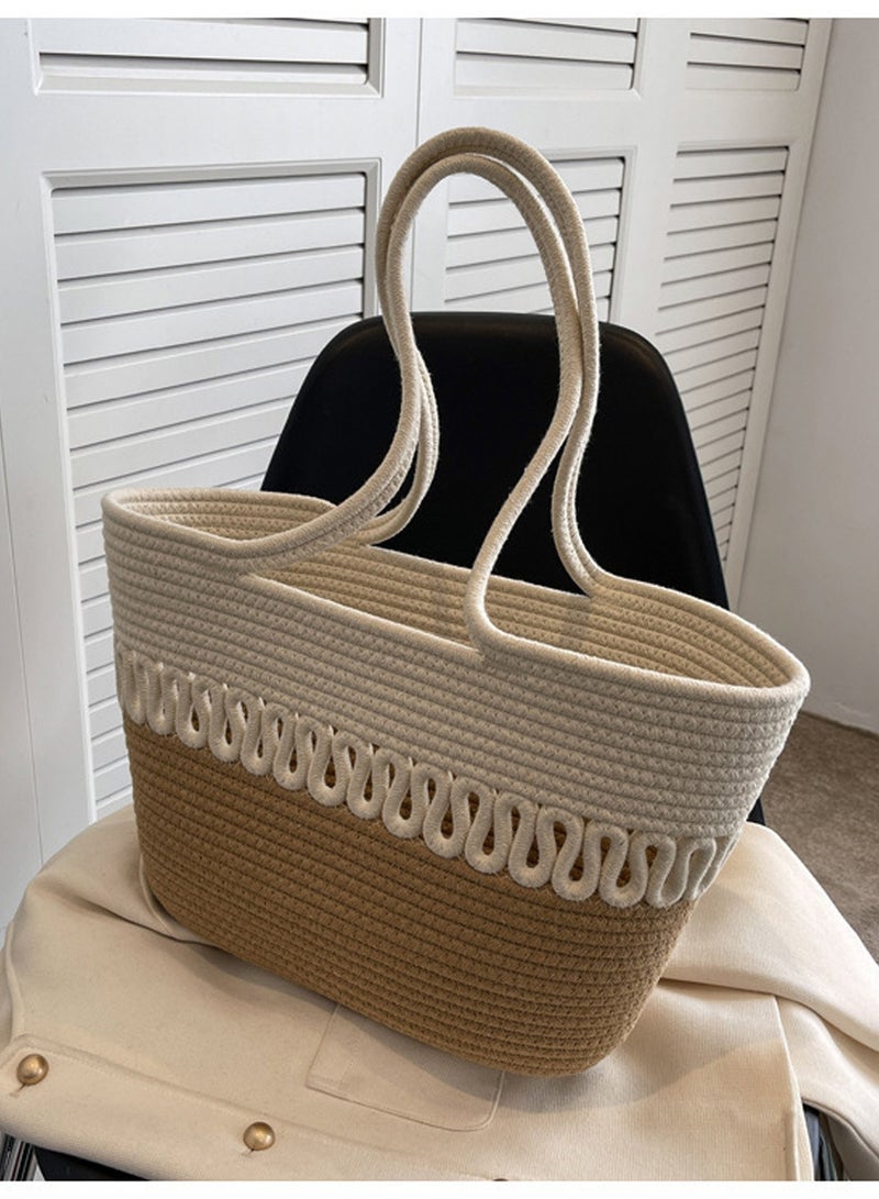 Moovant Women Woven Shoulder Bag, Summer Beach Bag, Portable Storage Basket Travel Crossbody Cotton Rope Handbag Purse, Ladies Straw Tote Bag  - Image 4