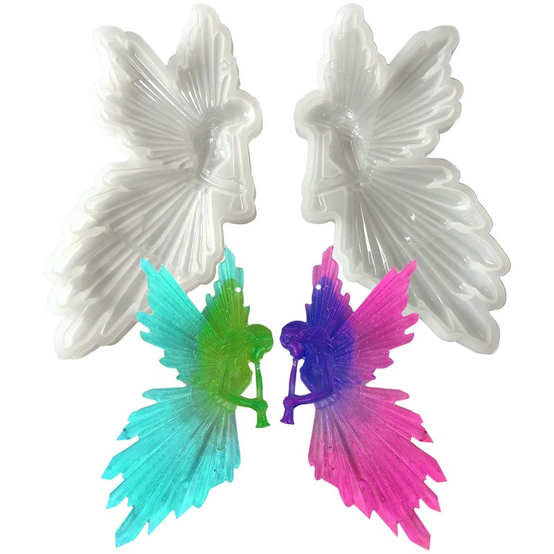 2Pcs Angel Fairy Resin Epoxy Mold Girls Playing Flute Silicone Mold for DIY Personalized Crafts Cake Topper Decoration Molds Handmade Gifts