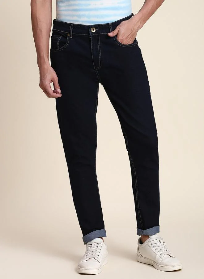 Dennis Lingo Slim Fit Dark Blue Men's Jeans with Button & Zip Closure