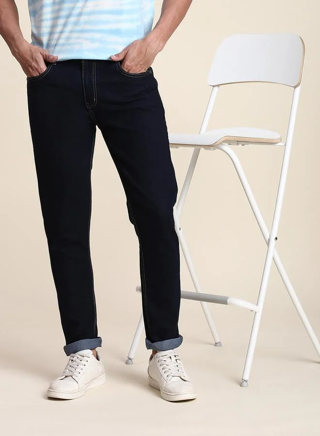 Dennis Lingo Slim Fit Dark Blue Men's Jeans with Button & Zip Closure