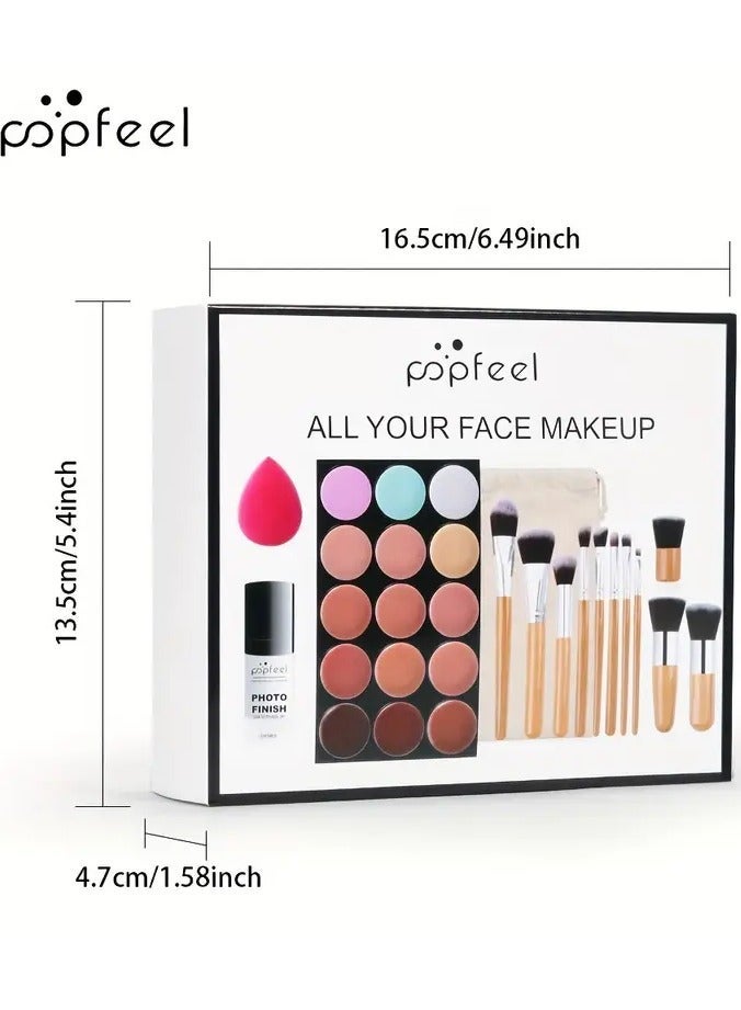 popfeel Eyeshadow Palette Set, Eyebrow Pencil Eyeliner Pen Mascara With A Set Of Makeup Brushes Eye Cosmetics, Ideal Gift For Mother's Day Makeup Set - Image 1