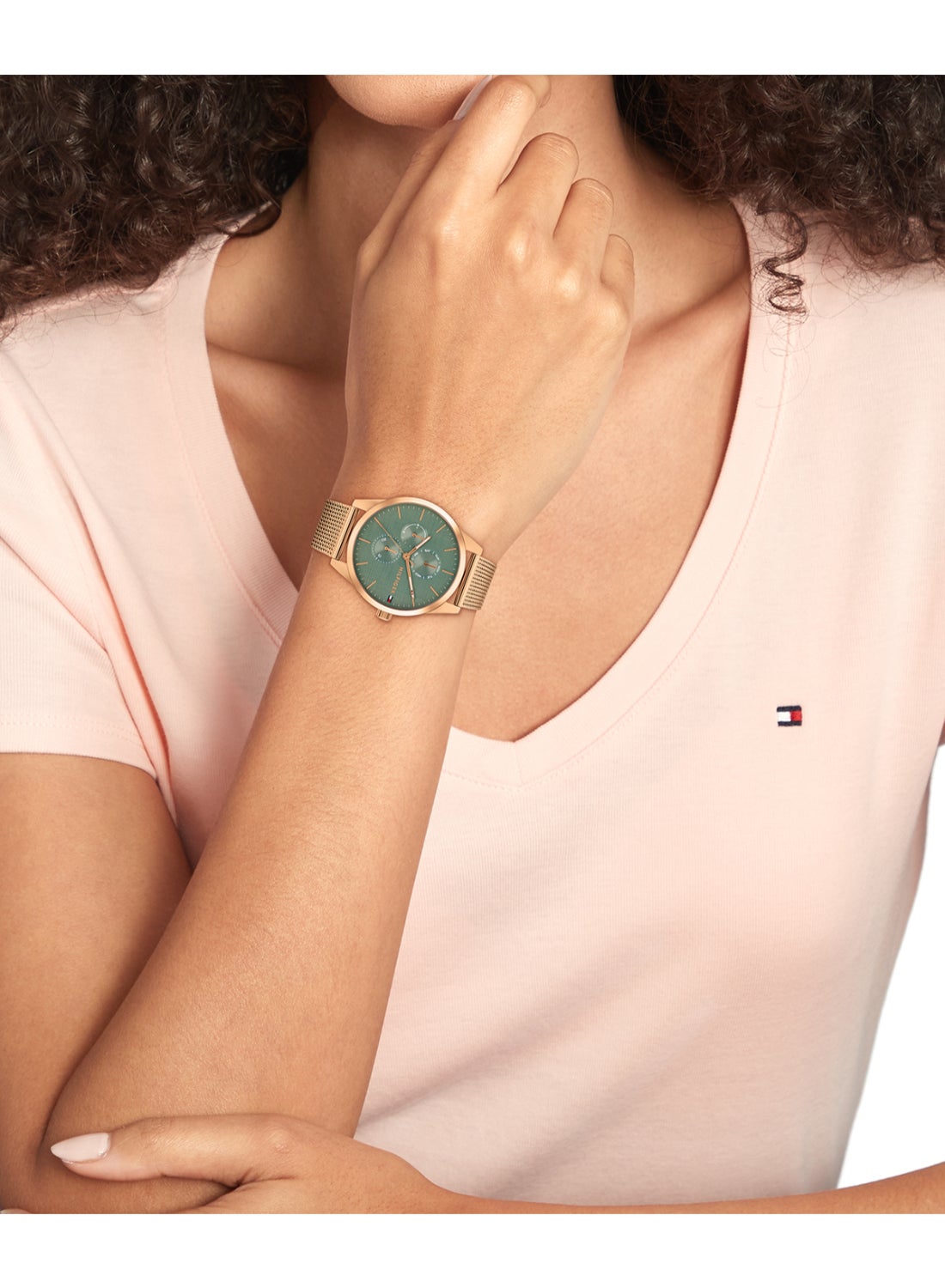Tommy Hilfiger Analogue Multifunction Quartz Watch for Women with Rose Gold Colored Stainless Steel Mesh Bracelet - 1782770