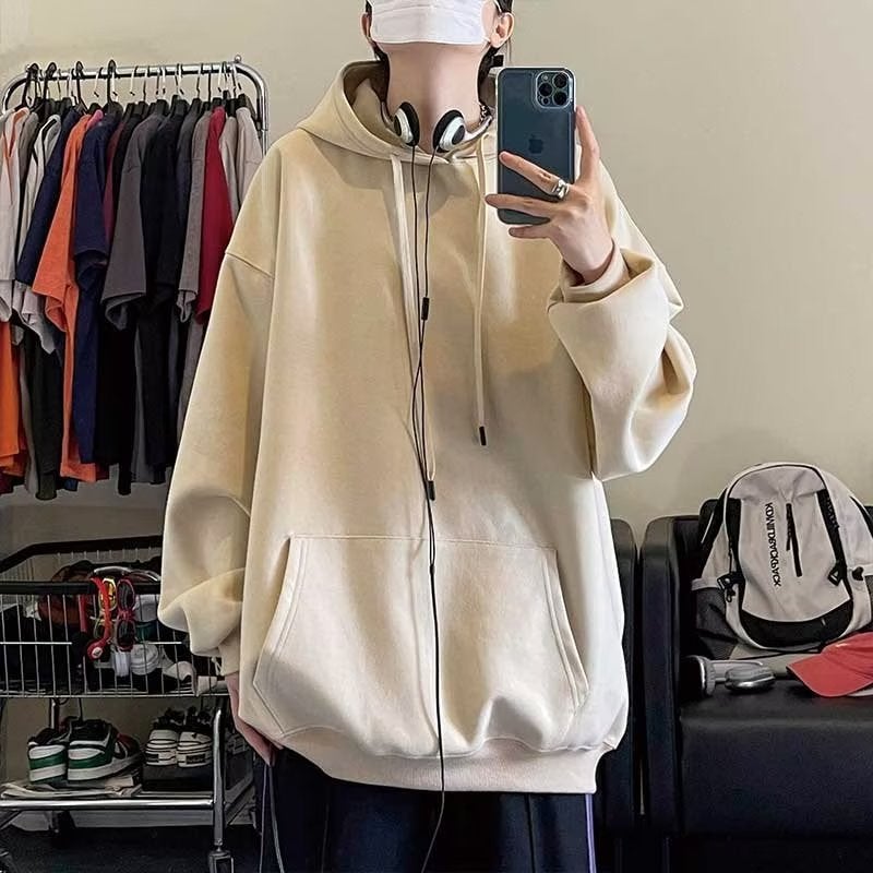 Burgundy Hoodie Mens Autumn Casual Top Black - Image 4
