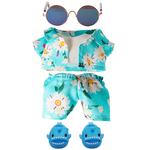 Beofinest Vacation Style Clothes for 17cm Doll Accessories for 17cm Dolls Fashion Casual Stylish 5 PCS Set Glasses Shoes Clothes Set No Doll Blue - Image 1