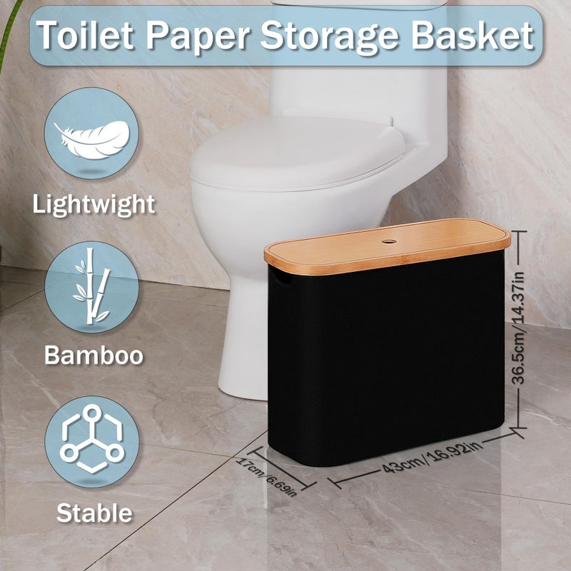 efluky Toilet Paper Storage, Toilet Paper Basket with Lid, Bathroom Storage Organizer, Free Standing Holder Up to 9 Mega Rolls, Black - Image 2