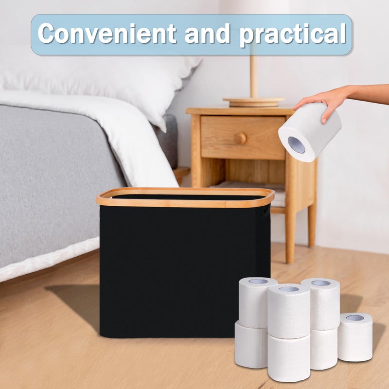 efluky Toilet Paper Storage, Toilet Paper Basket with Lid, Bathroom Storage Organizer, Free Standing Holder Up to 9 Mega Rolls, Black - Image 4