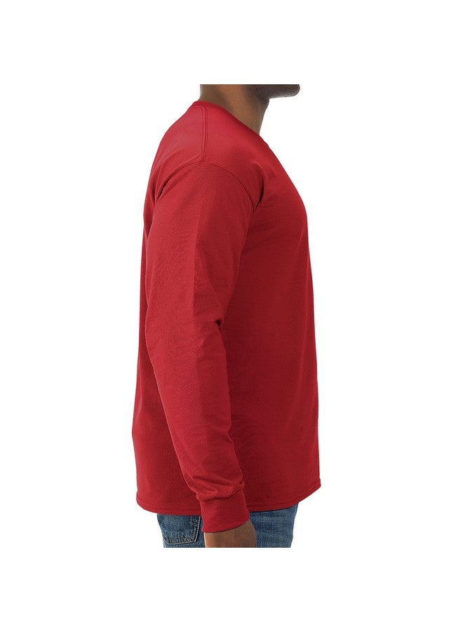 Jerzees Men's Dri-Power Cotton Blend Long Sleeve Tees, Moisture Wicking, Odor Protection, UPF 30+, Sizes S-3X, True Red, Large - Image 1