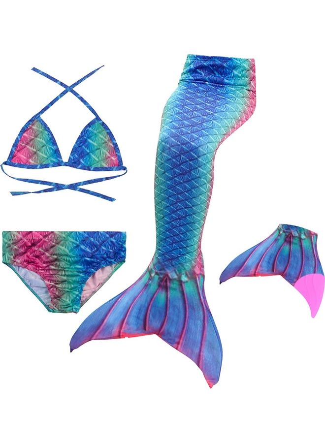 4-Piece Mermaid Themed Swimming Costume Set 150cm - Image 1