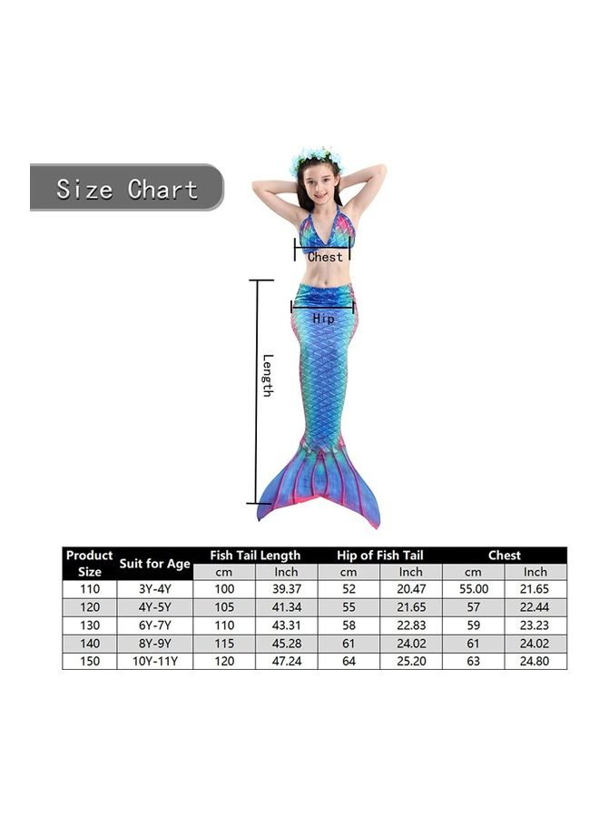 4-Piece Mermaid Themed Swimming Costume Set 150cm - Image 4