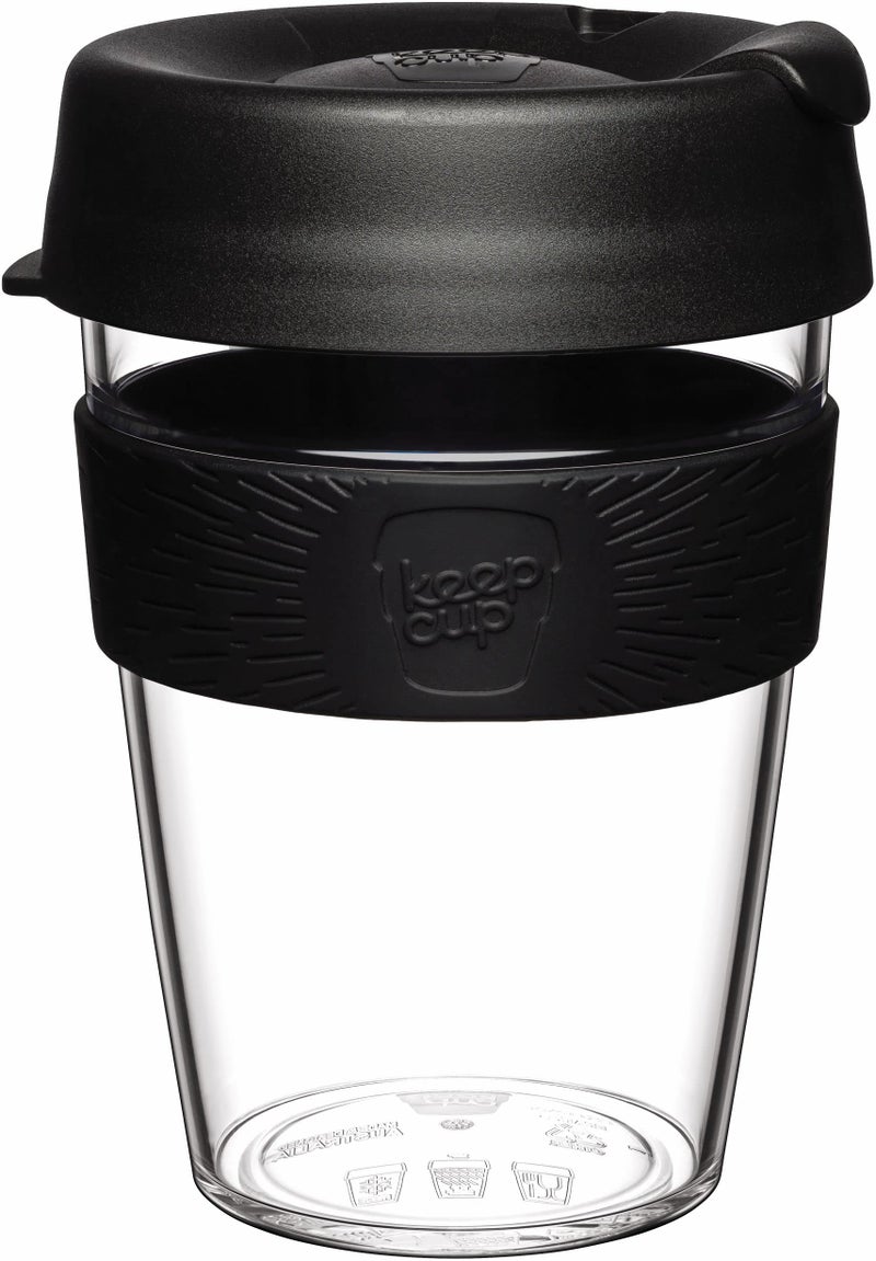 KeepCup Original Lightweight Reusable Coffee Cup with Splashproof Sipper Lid  12oz340ml  Black