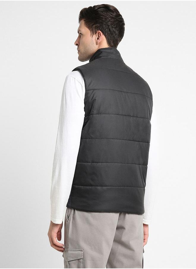 Dennis Lingo Denim Regular Fit Men's Colourblocked Mock Neck Sleeveless Polyester Jacket with Zipper Closure  - Image 2