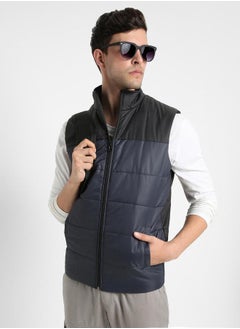 Dennis Lingo Denim Regular Fit Men's Colourblocked Mock Neck Sleeveless Polyester Jacket with Zipper Closure  - Image 5