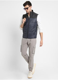 Dennis Lingo Denim Regular Fit Men's Colourblocked Mock Neck Sleeveless Polyester Jacket with Zipper Closure  - Image 3