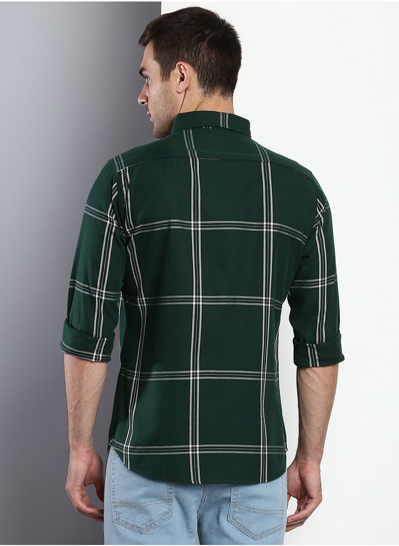 Dennis Lingo Slim Fit B-Green Men's Checkered Shirt, Spread Collar, Full Sleeves, Cotton,  - Image 5