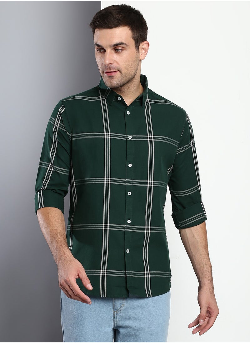 Dennis Lingo Slim Fit B-Green Men's Checkered Shirt, Spread Collar, Full Sleeves, Cotton,  - Image 1