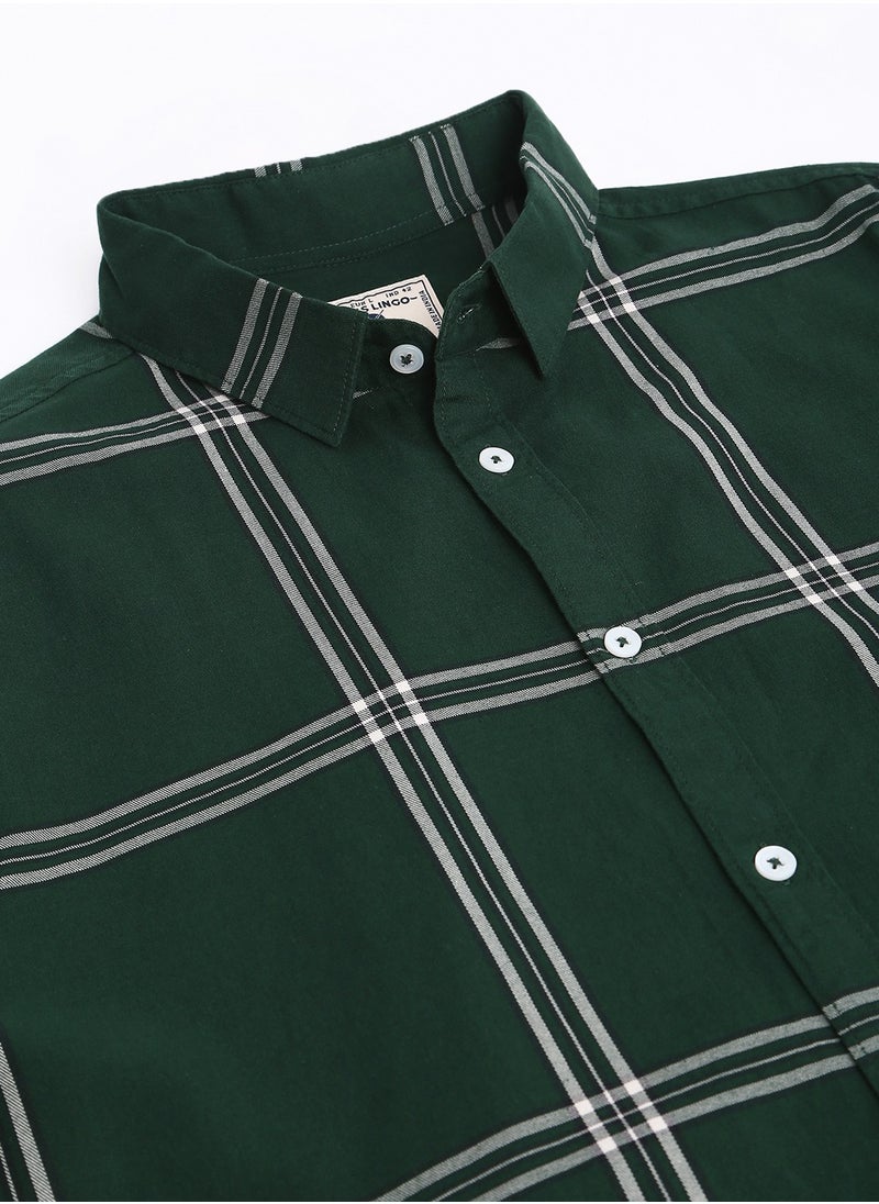 Dennis Lingo Slim Fit B-Green Men's Checkered Shirt, Spread Collar, Full Sleeves, Cotton,  - Image 2