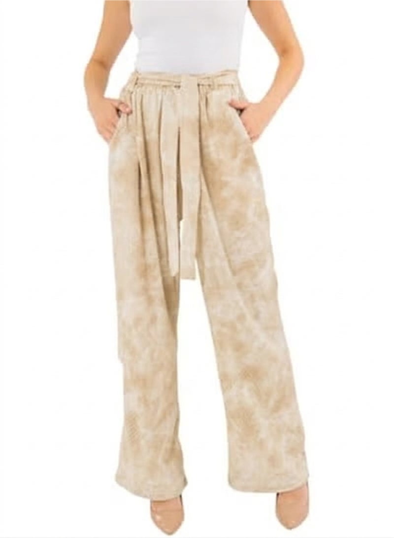 Mosca Women's Wear Printed Oversize Cotton Trousers with Belt