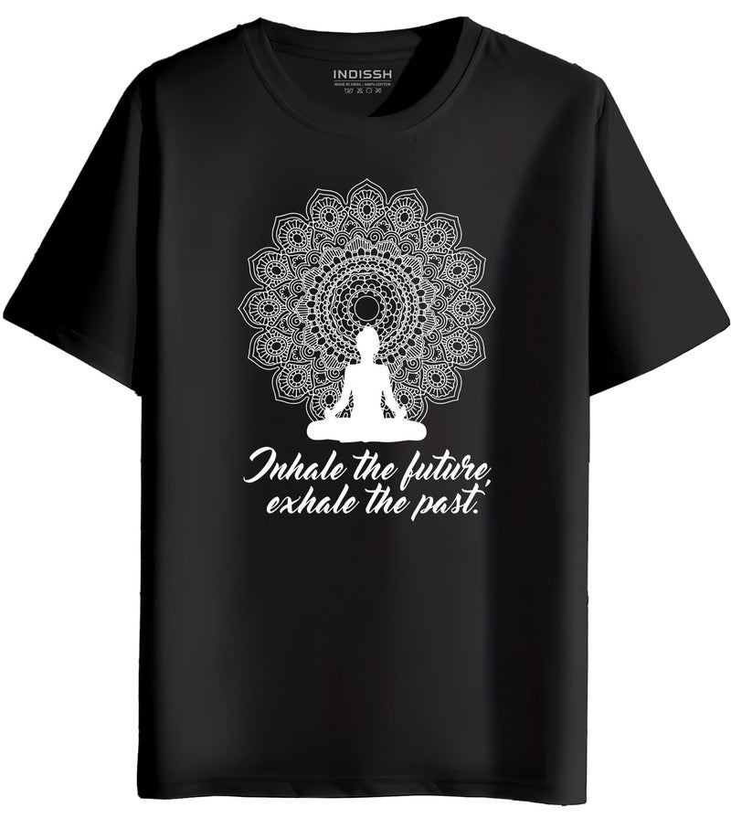 INDISSH Men's Regular Fit Half-Sleeves Themed Graphic Printed Tshirt | Regular Wear T-Shirt for Men's- RNM-YOGINH-BLK-2XL Black - Image 1