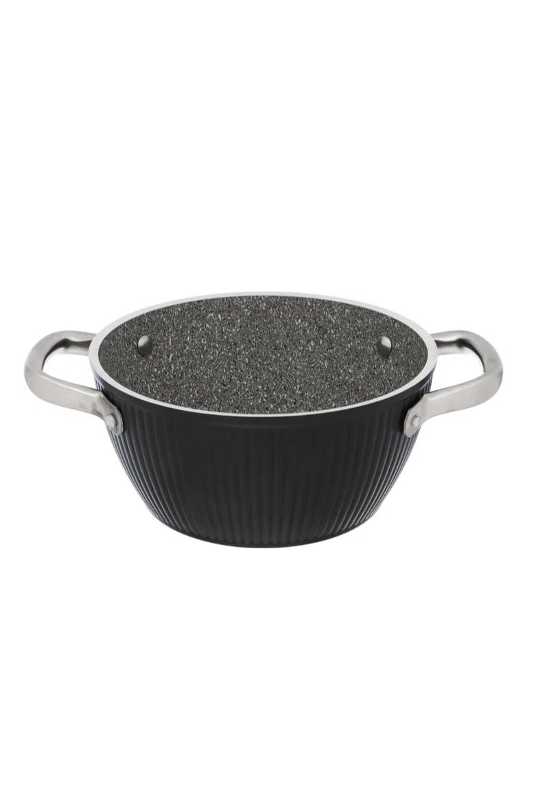 Alsaif Gallery Estel Falz ribbed granite cookware set with glass lid, 9 pieces, 18 / 22 / 26 / 26 / (26) cm, Turkish - Black - Image 4