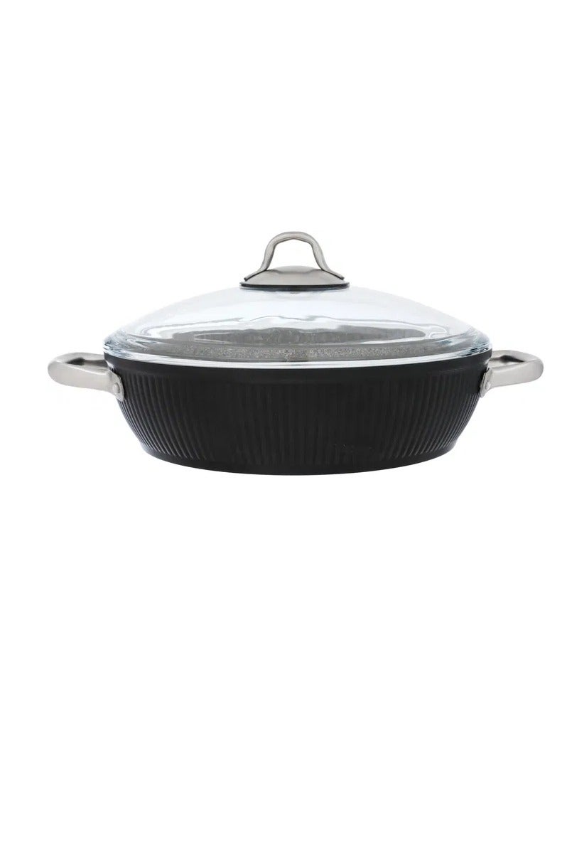 Alsaif Gallery Estel Falz ribbed granite cookware set with glass lid, 9 pieces, 18 / 22 / 26 / 26 / (26) cm, Turkish - Black - Image 5