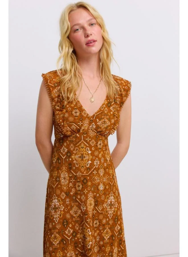 Springfield Printed ruffle midi dress