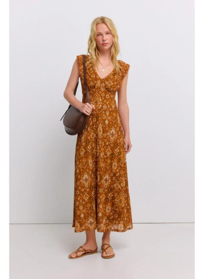 Springfield Printed ruffle midi dress