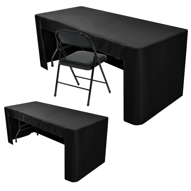 Nasitos 2 Pack Black Tablecloth For 8Ft Trade Show Table Covers-Open Back Folding Tablecloths Washable Fabric And Wrinkle Resistant Table Covers For Craft Show  Display Table  Parties  Birthday - Image 1