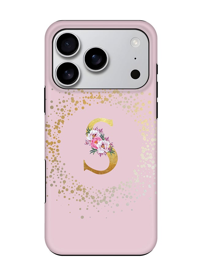 Stylizedd Tough Pro Magnetic Case for iPhone 17 Pro, Dual Layer hybrid PC + TPU Mobile Cover Matte - Custom Monogram Floral - S  (Pink ) - Image 1