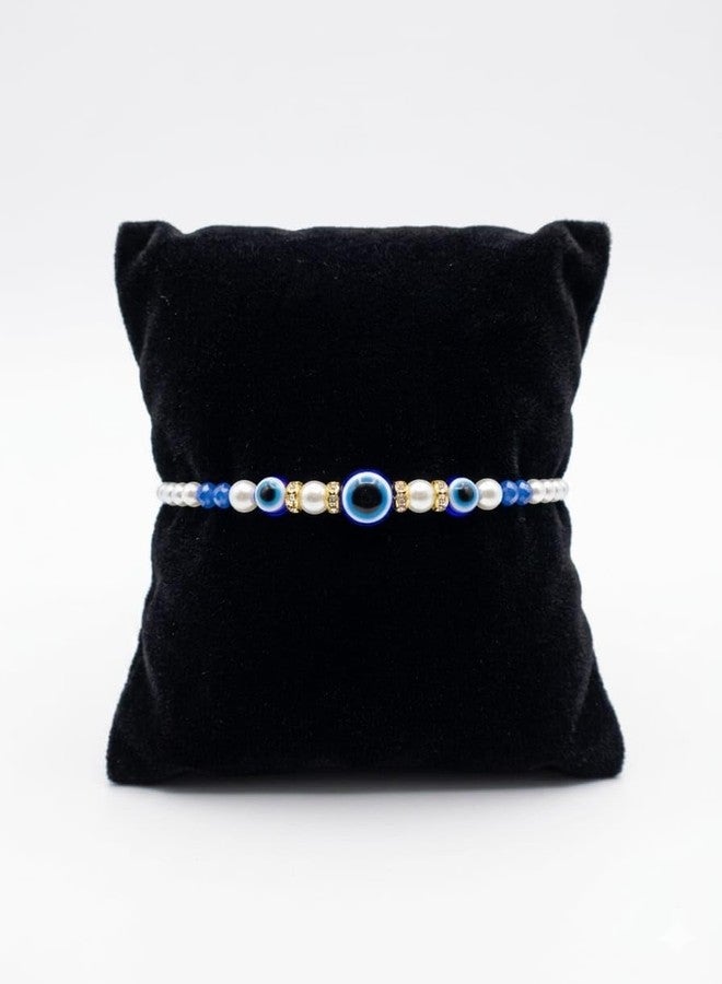 Sesonby 12 Pcs Evil Eye Rakhi for Bhaiya, Blue Nazar Bead & Pearl Designer Bracelet for Brother with Roli Chawal, Traditional Bhaiya Rakhi, Rakshabandhan Gift Set for Bhai - Image 2