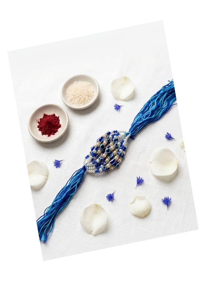 Sesonby 12 Pcs Evil Eye Rakhi for Bhaiya, Blue Nazar Bead & Pearl Designer Bracelet for Brother with Roli Chawal, Traditional Bhaiya Rakhi, Rakshabandhan Gift Set for Bhai - Image 5