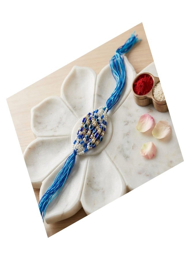 Sesonby 12 Pcs Evil Eye Rakhi for Bhaiya, Blue Nazar Bead & Pearl Designer Bracelet for Brother with Roli Chawal, Traditional Bhaiya Rakhi, Rakshabandhan Gift Set for Bhai - Image 1