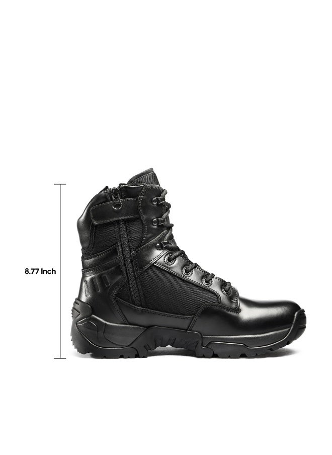 NORTIV 8 Men's Wide Toe Box Barefoot Military Tactical Boots for Men Zero Drop Work Minimalist Leather Side Zipper Motorcycle Combat Boots,Size 10,Black,SNMT26007M