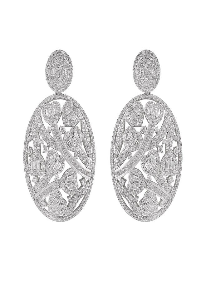 Shaze Silver Rhodium-Plated Cubic Zirconia Candy Gloss Drop Earrings For Women - Image 1