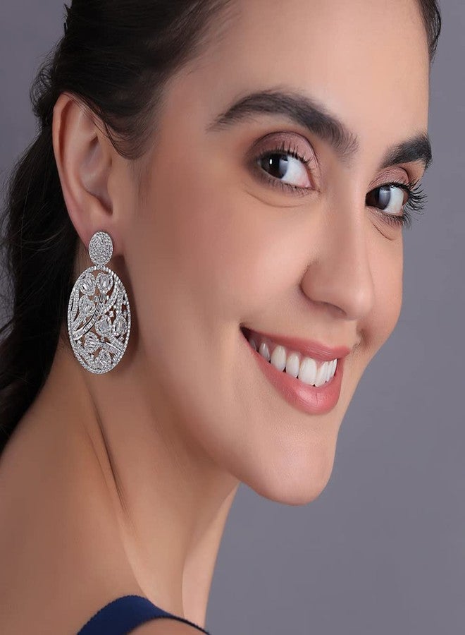 Shaze Silver Rhodium-Plated Cubic Zirconia Candy Gloss Drop Earrings For Women - Image 2