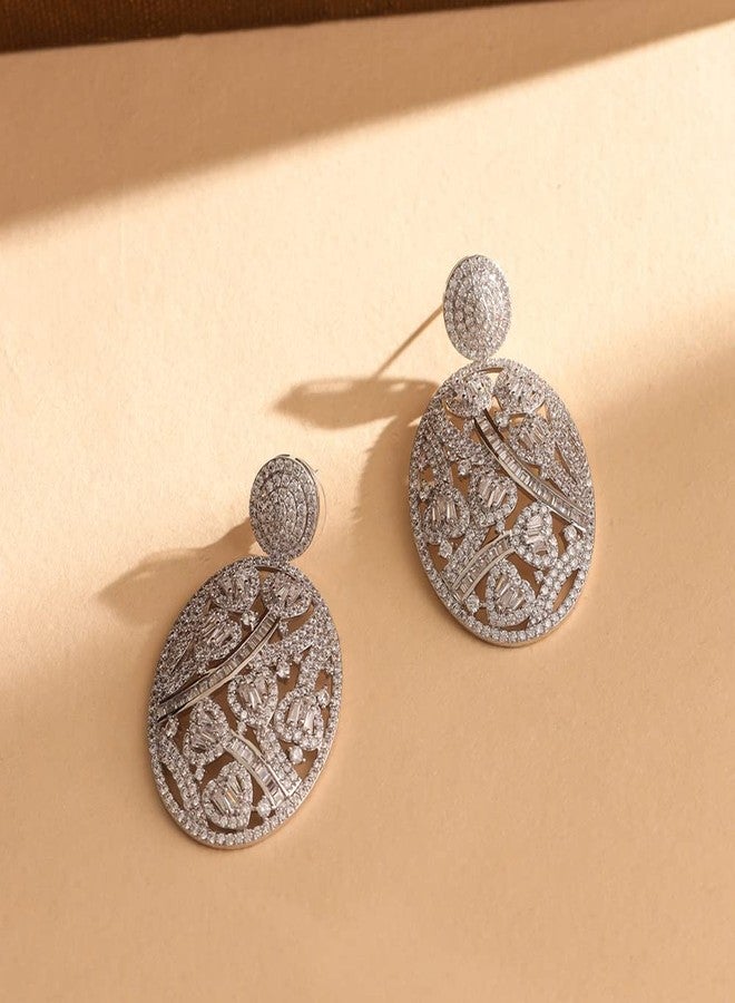 Shaze Silver Rhodium-Plated Cubic Zirconia Candy Gloss Drop Earrings For Women - Image 3