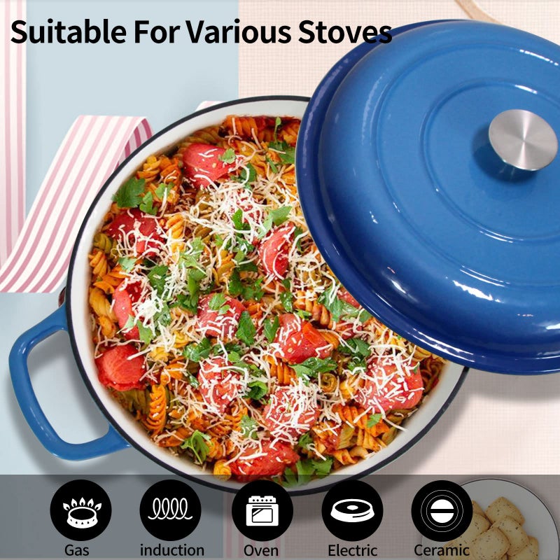 COOKWIN Enameled Cast Iron Dutch Oven Braiser, 3.8 Quart Enamel Skillet Pot with Lid - Heavy Duty and Dual Handles, Oven Safe Frying Pan for Family or Friends Gifts, Blue - Image 5