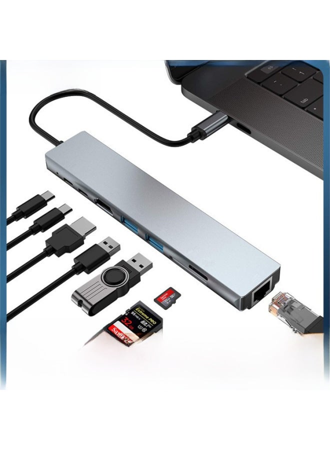 Type-c To Hdmi Rj45 Pd 8-in-1 Docking Station Type-c Hub Usb Expansion Dock Digital Computer Accessories-Number Of Interfaces:Blue Box  - Image 2