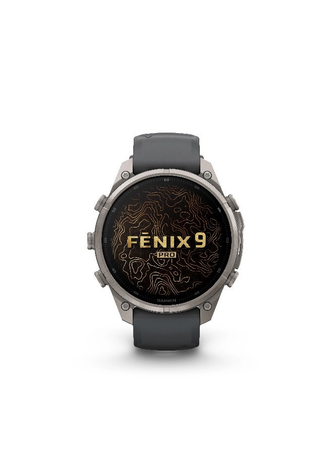جارمين Garmin Fenix 9 Pro - 47 mm - Titanium with Pebble Grey Silicone Band Titanium with Graphite/Black band - Image 5