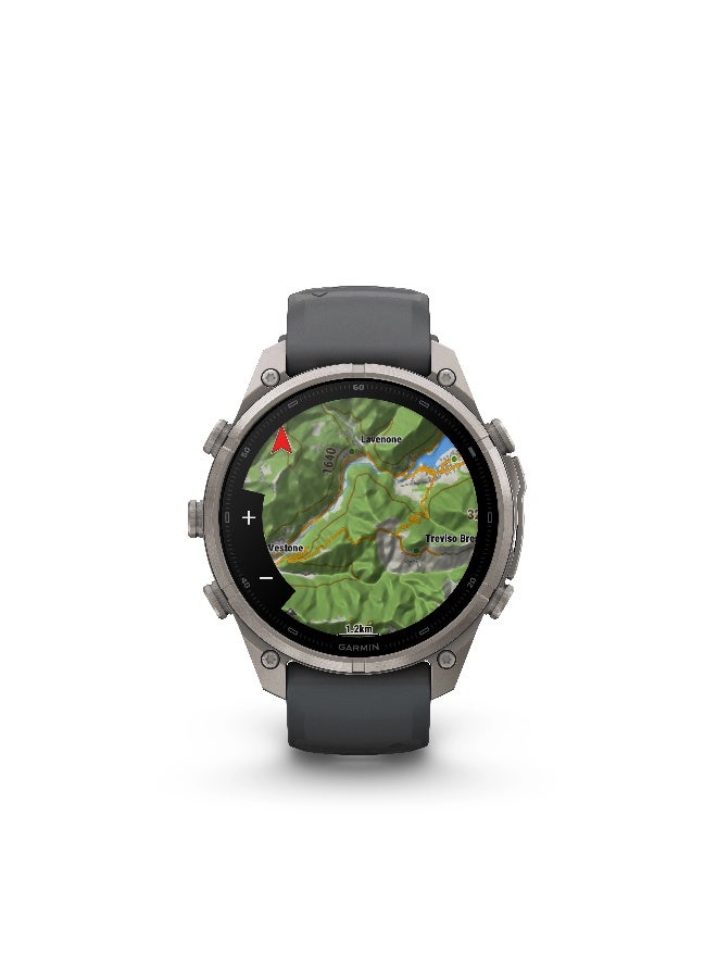 جارمين Garmin Fenix 9 Pro - 47 mm - Titanium with Pebble Grey Silicone Band Titanium with Graphite/Black band - Image 4
