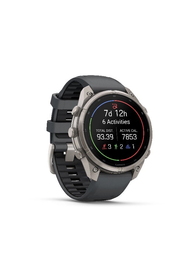 جارمين Garmin Fenix 9 Pro - 47 mm - Titanium with Pebble Grey Silicone Band Titanium with Graphite/Black band - Image 2