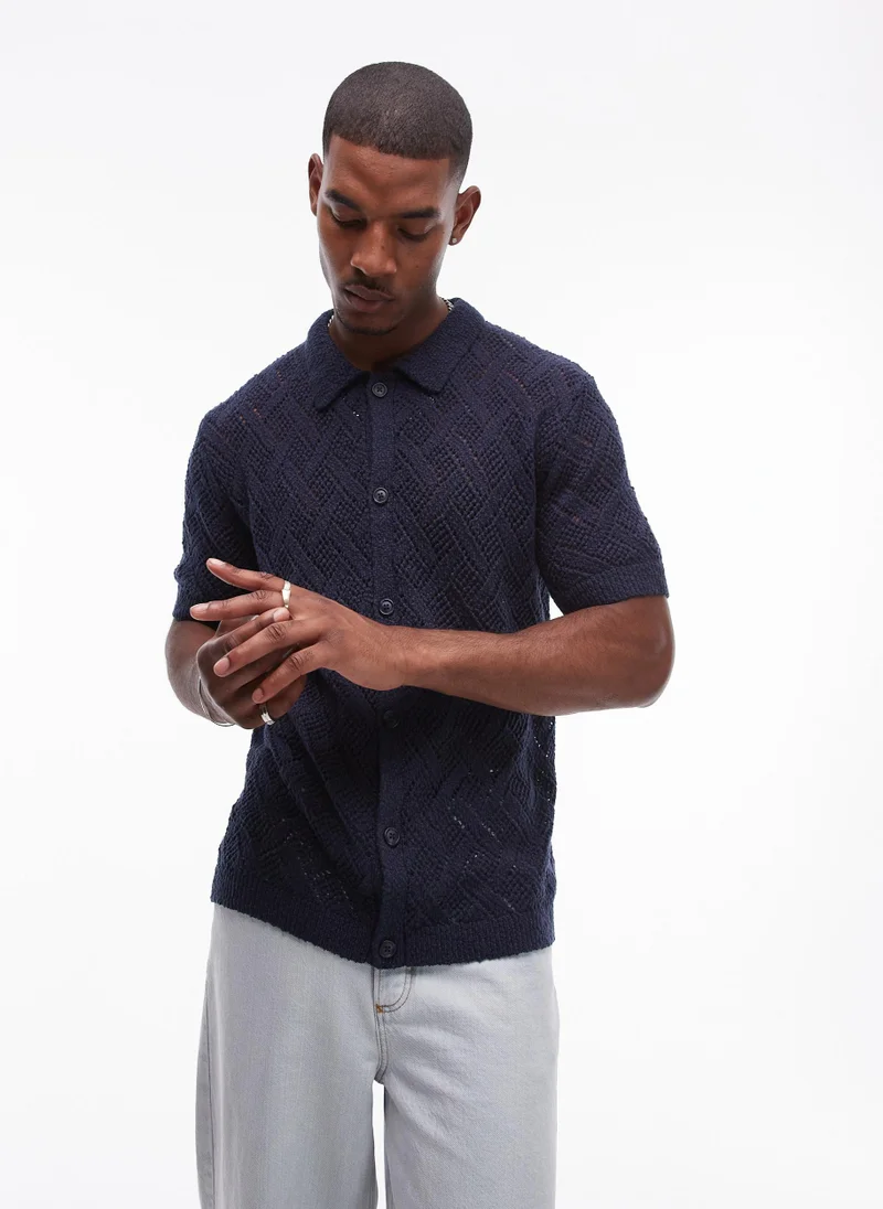 TOPMAN Casual Crochet Botton Polo