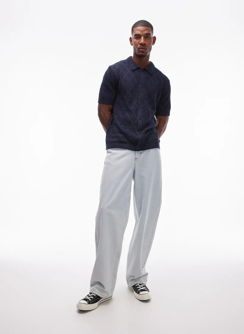 TOPMAN Casual Crochet Botton Polo