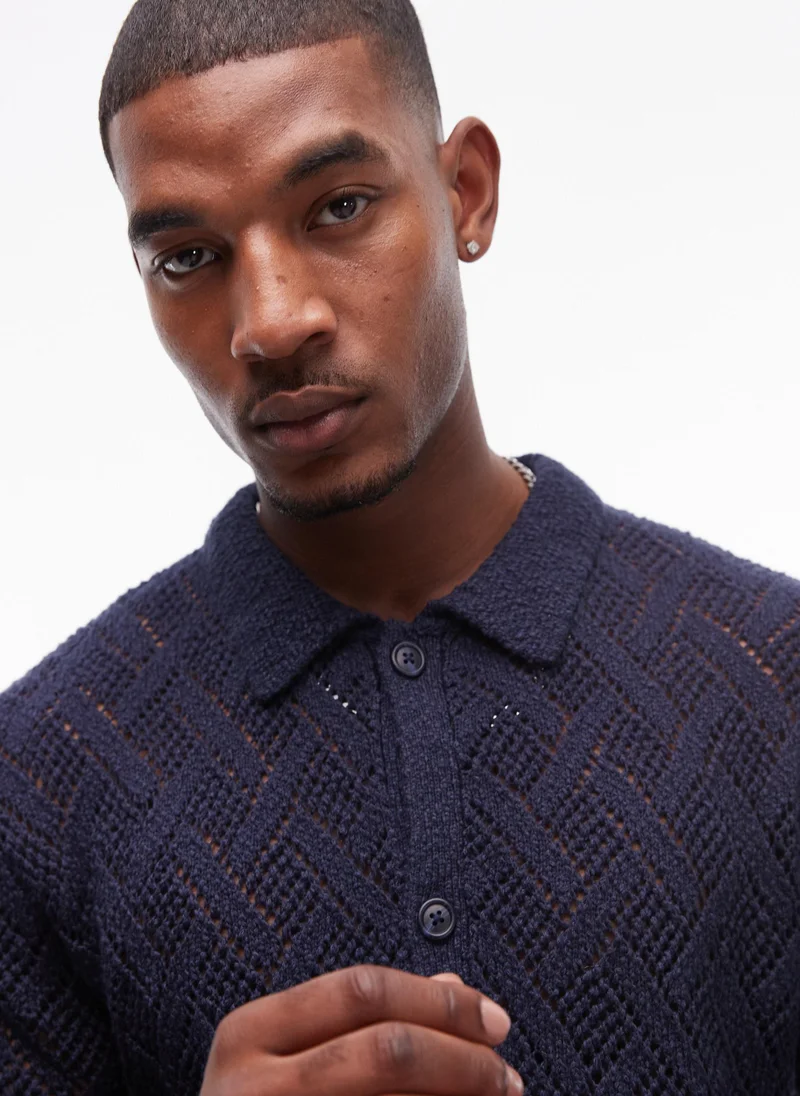 TOPMAN Casual Crochet Botton Polo