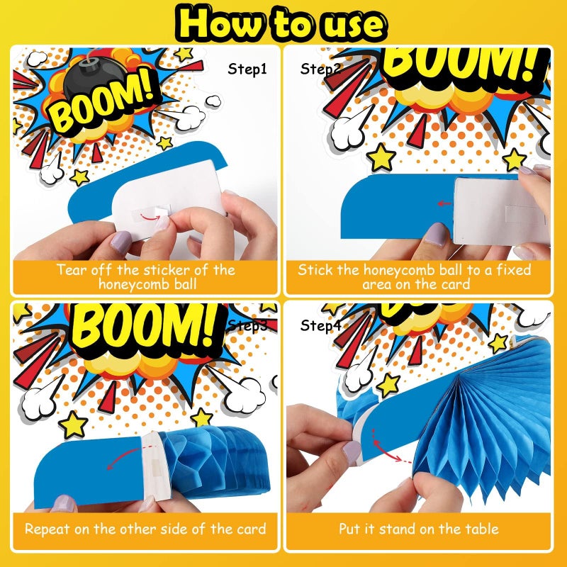 Tevxj Set of 10 Hero Themed Party Decoration hero Honeycomb Centerpieces Action Sign Table Centerpiece Fun Hero Theme Party Table Topper Decor for Happy Birthday Baby Shower Supplies Favor - Image 4